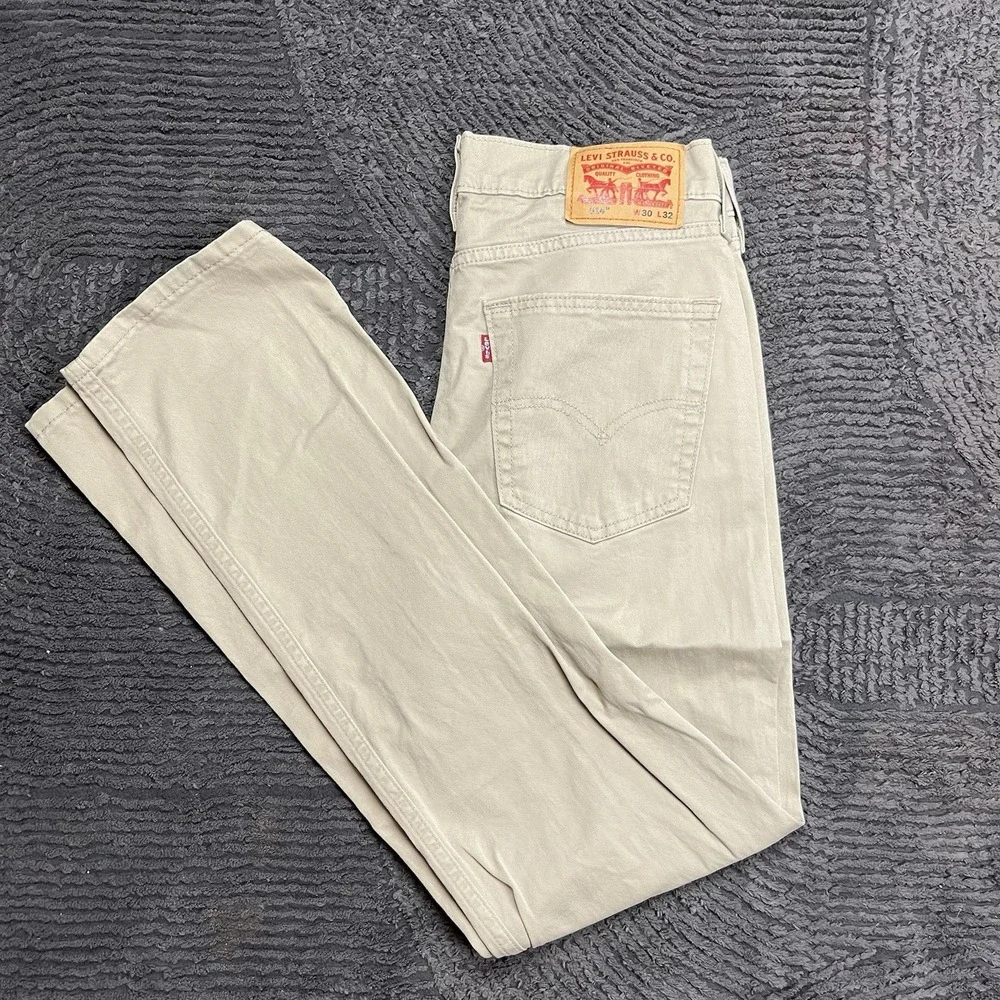 Levi's 514 Men's 28x31 Slim Fit Khaki Beige Jeans Water Less Cotton Denim
